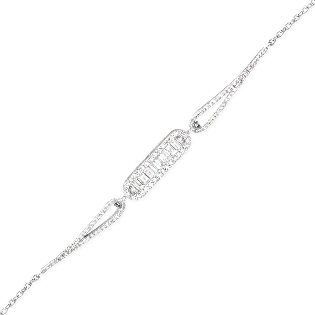 Ortası Baget Taşlı Pırlanta Altın Bileklik (BBR0962)