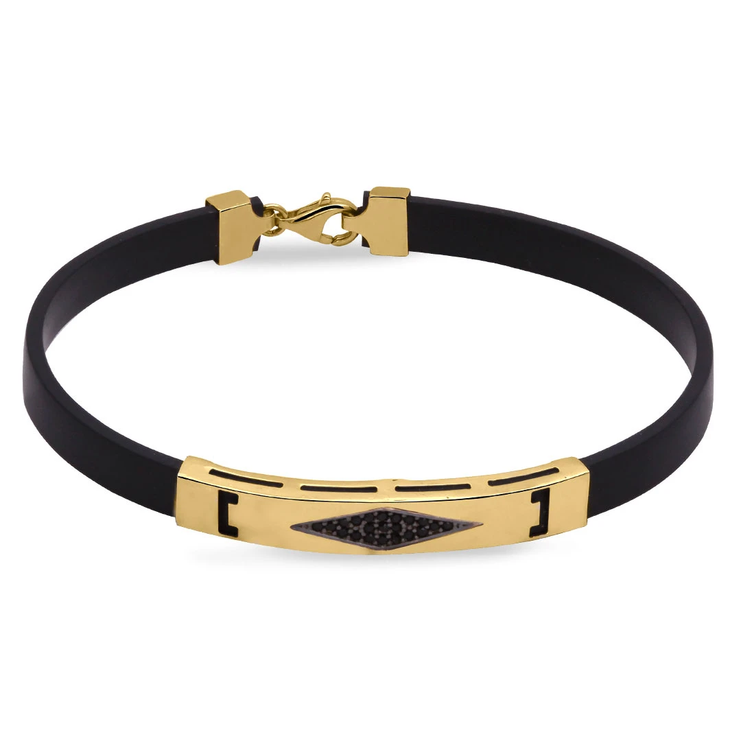 Ortası  Taşlı Altın Erkek Bileklik (BLK0344)