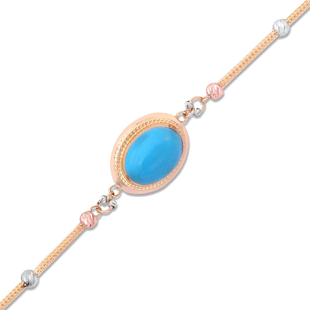 Oval Firuze Taşlı Altın Bileklik (BLK0078)
