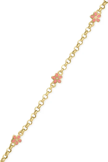 Pembe Çiçekli Altın Kız Çocuk Bileklik