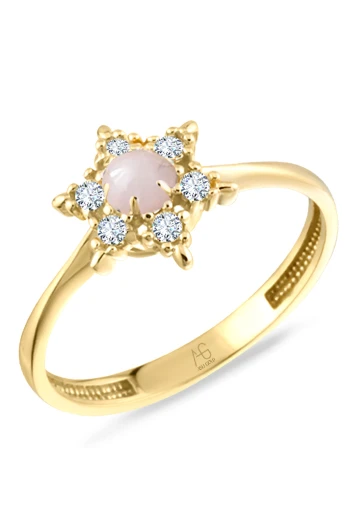 Pembe Opal Taşlı Altın Yıldız Yüzük