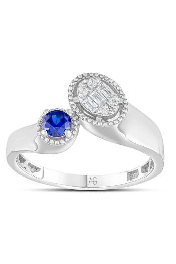 Pırlanta Safir Taşlı Baget Yüzük