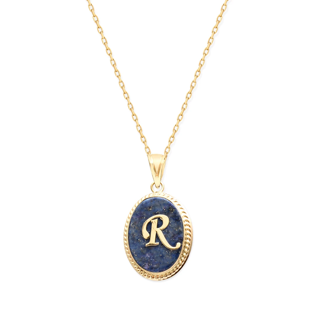 R Harfi Altın Lapis Kolye (KLY0111)