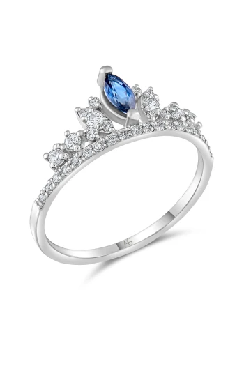 Safir Taşlı Beyaz Altın Pırlanta Yüzük