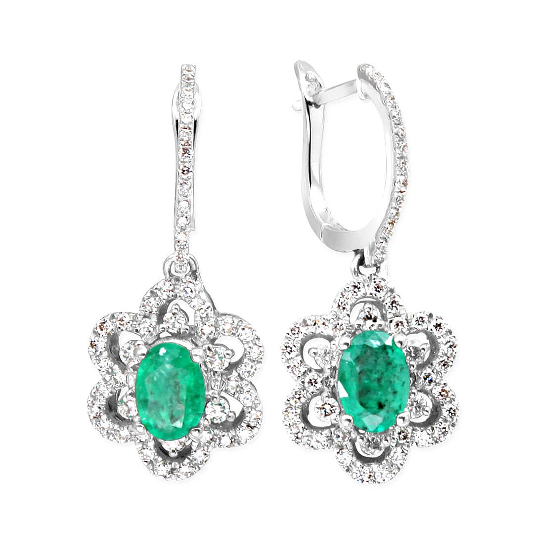 Sallantılı Pırlanta Zümrüt Küpe (BKP0823)