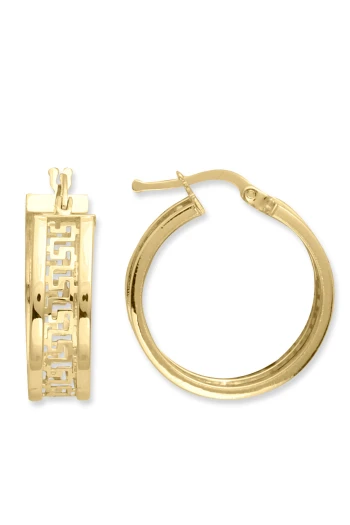 Sarı Altın 2.3 Cm Grek Motifli Altın Halka Küpe