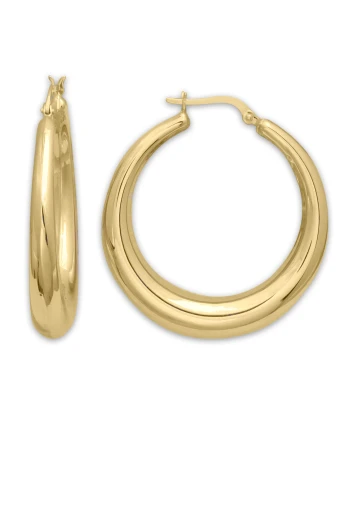 Sarı Altın Altın 3.5 Cm Yatay Bombe Altın Halka Küpe