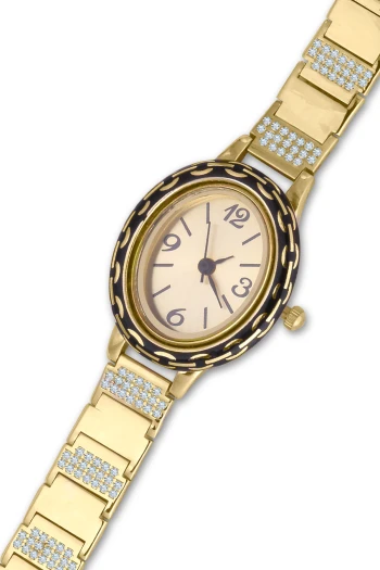 Sarı Altın Altın Kayışlı Taşlı Kadın Kol Saati