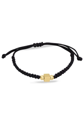 Sarı Altın Altın Siyah İpli Toplu Küp Bileklik