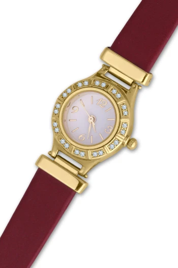 Sarı Altın Bordo Kayışlı Altın Kadın Saat