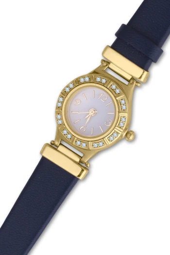 Sarı Altın Lacivert Kayışlı Altın Kadın Saat