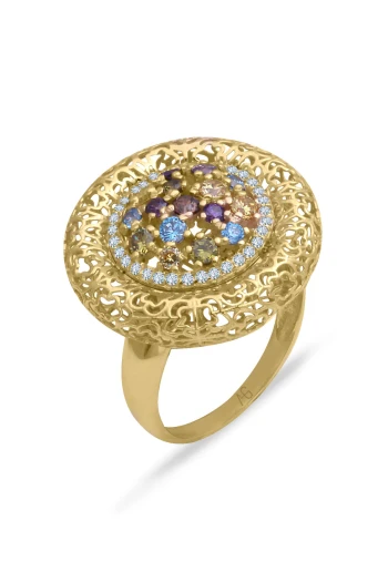 Sarı Altın Renkli Taşlı Altın İtalyan Yüzük