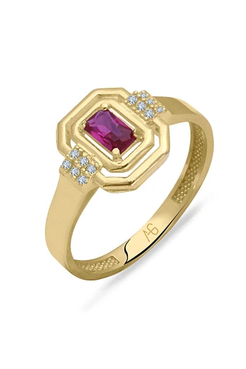 Sarı Altın Ruby Baget Taşlı Altın Yüzük