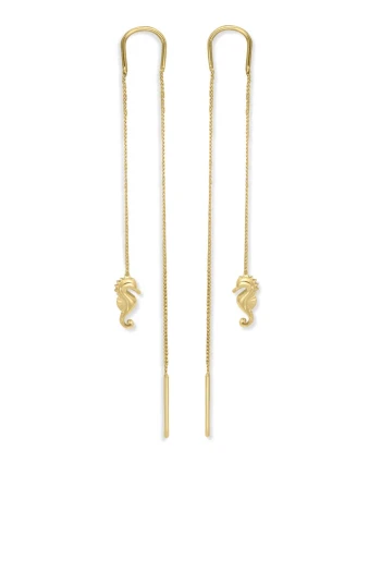 Sarı Altın Zincirli Altın Deniz Atı Küpe