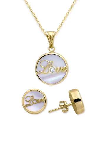Sedef Taşlı Altın Love Takım