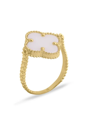 Sedef Taşlı Döner Başlı Yonca Yüzük