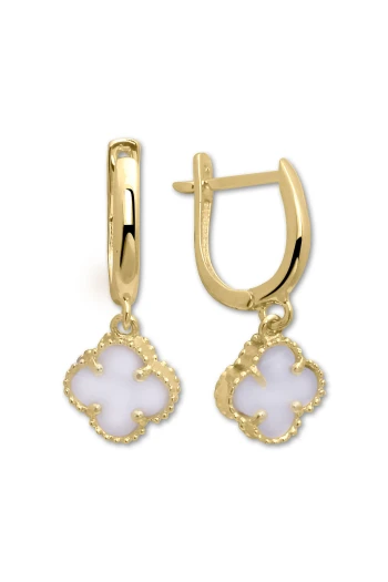 Sedef Taşlı Yonca Altın Küpe