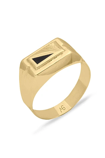 Siyah Mine Detaylı Altın Erkek Yüzük