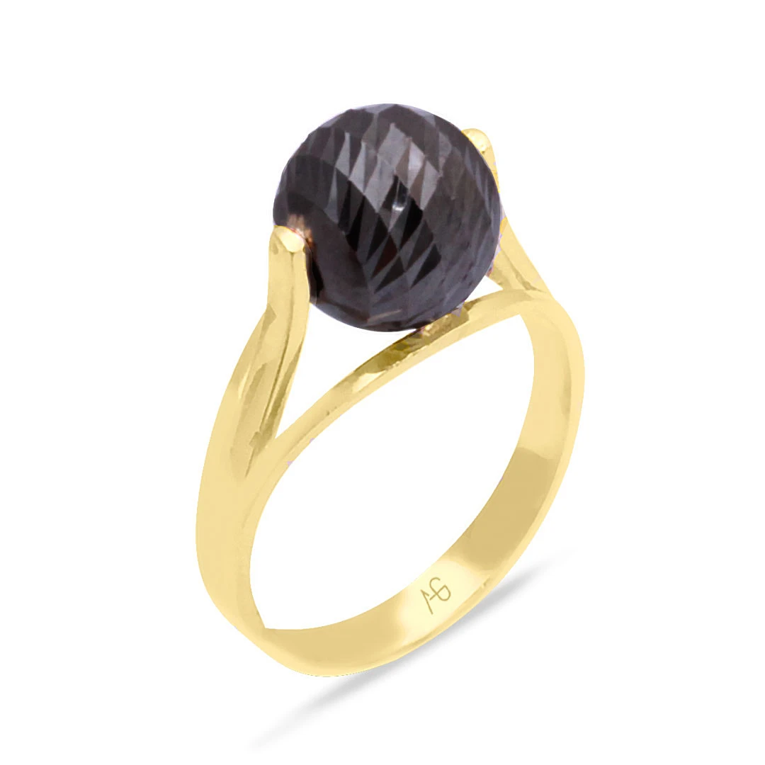 Siyah Rodaj Top Detaylı Altın Tasarım Yüzük (YZK0166)