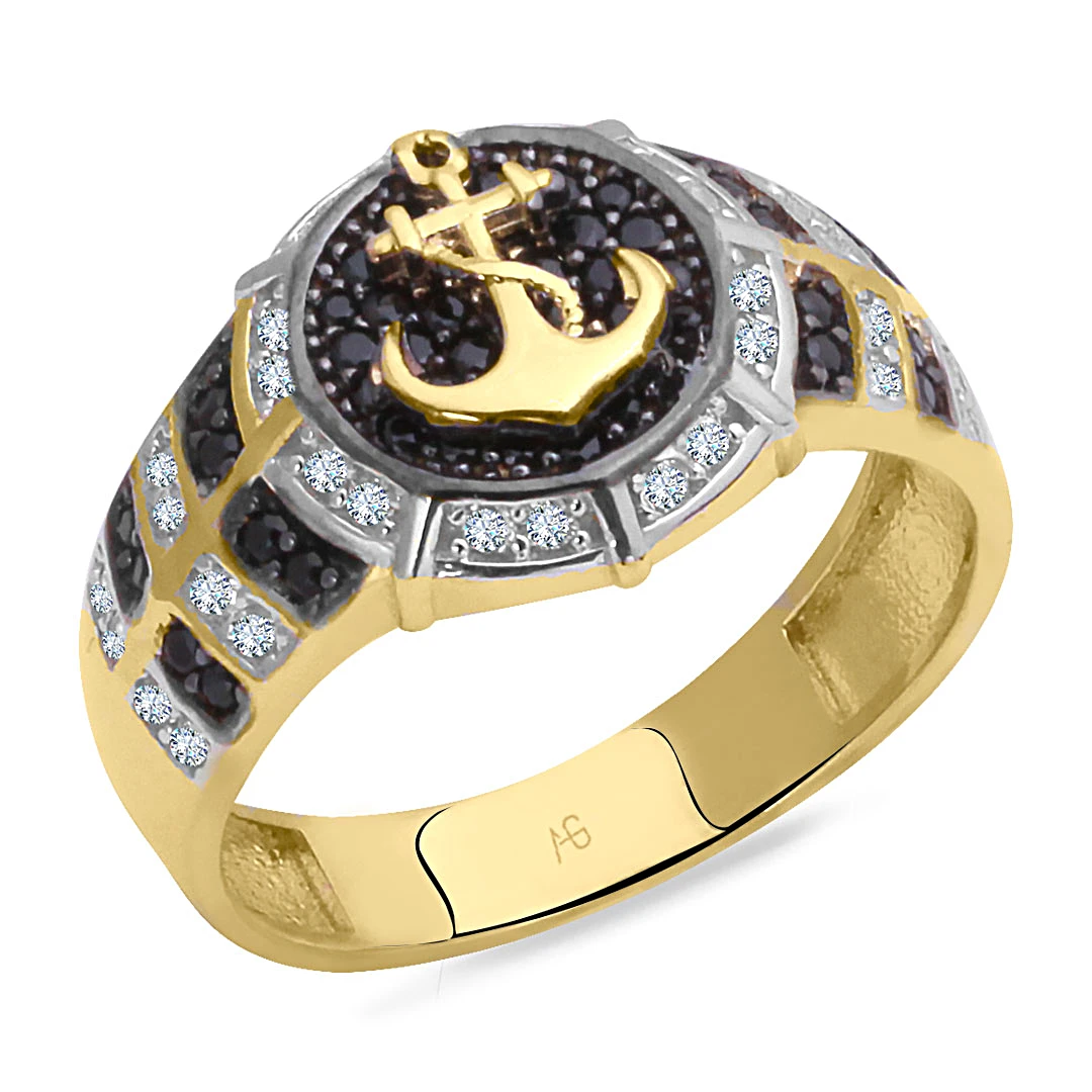 Siyah Taşlı Altın Çapalı Erkek Yüzük