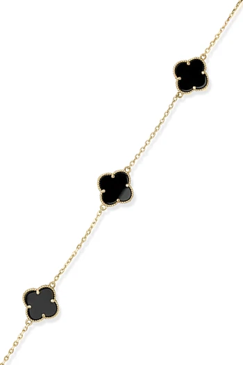 Siyah Taşlı Üç Parçalı Altın Yonca Bileklik