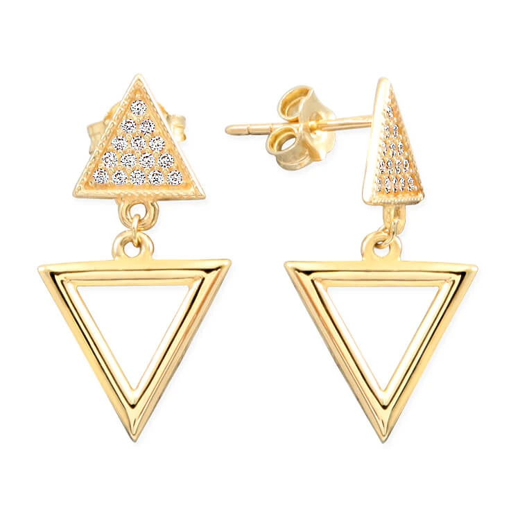 Spor Zirkon Taşlı Üçgen Altın Küpe (KP0014)