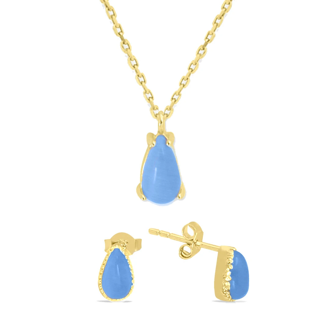 Su Damlası Mavi Taşlı Kolye Küpe Takım (TKM0039)
