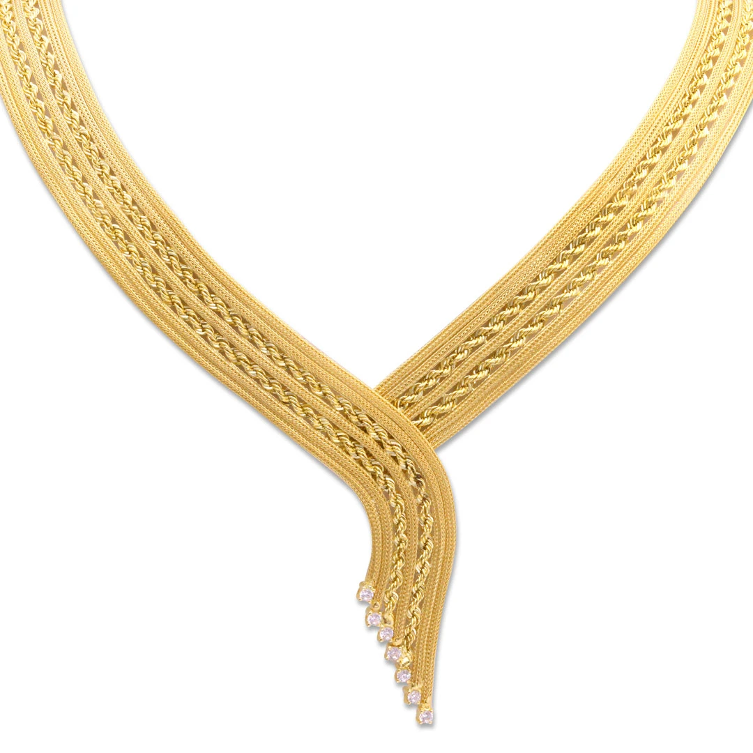 Taş Detaylı Altın Halat Zincirli Gerdanlık (GRD0005)