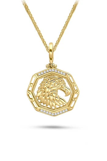 Taşlı Altın Kartal Erkek Kolye