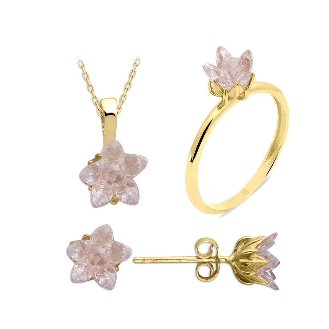 Taşlı Altın Lotus Çiçeği Set (TKM0088)