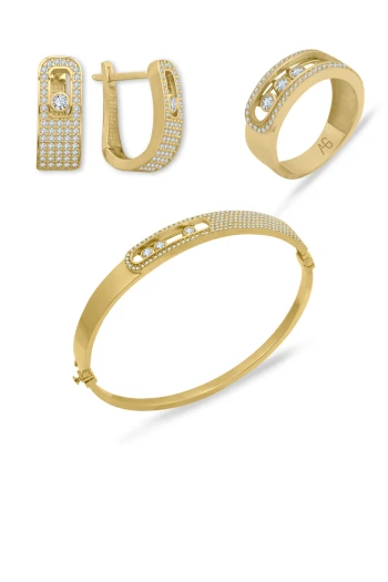 Taşlı Altın Üçlü Takım