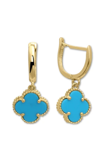 Turkuaz Taşlı Yonca Altın Küpe