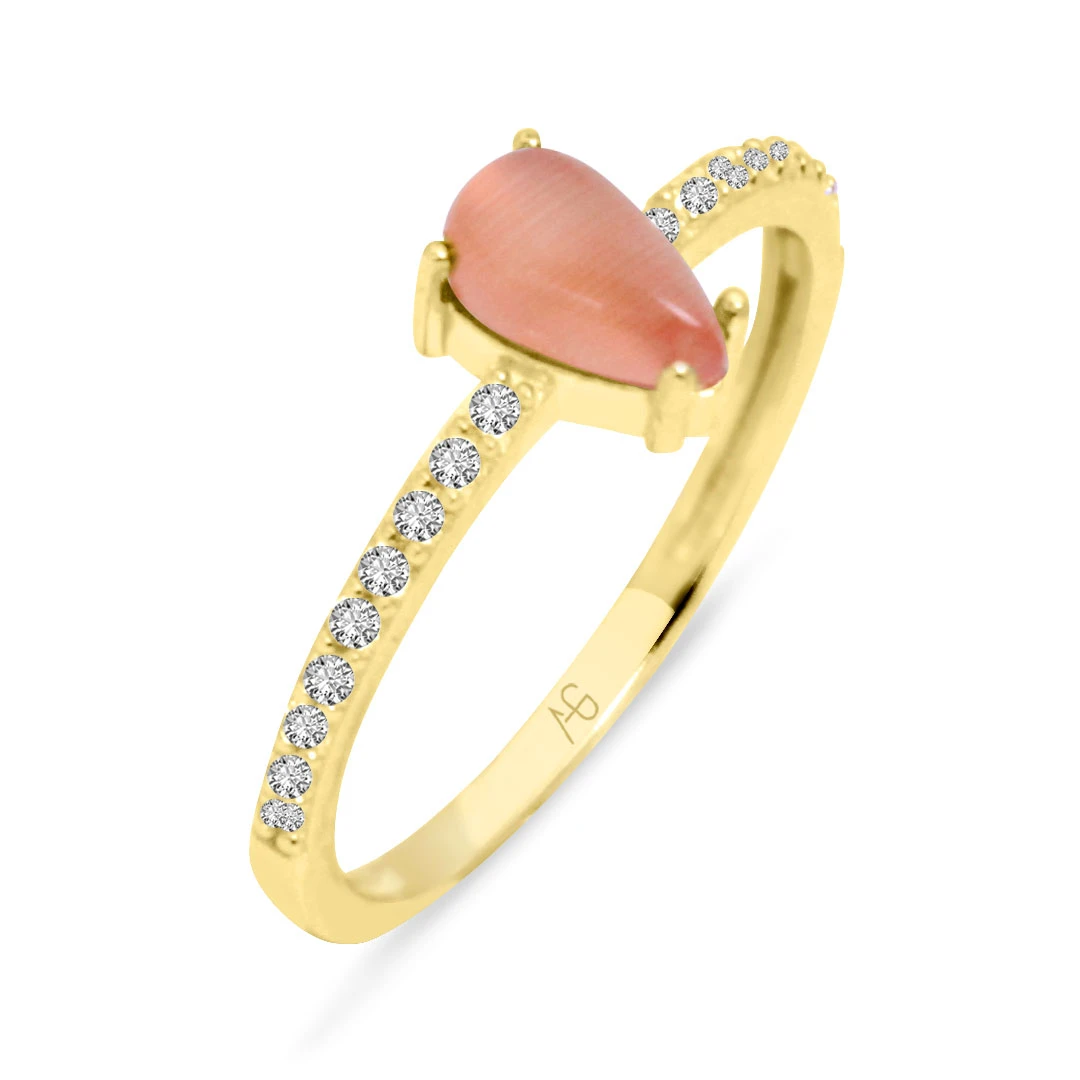 Turuncu Damla Taşlı Altın Spor Yüzük (YZK0137)