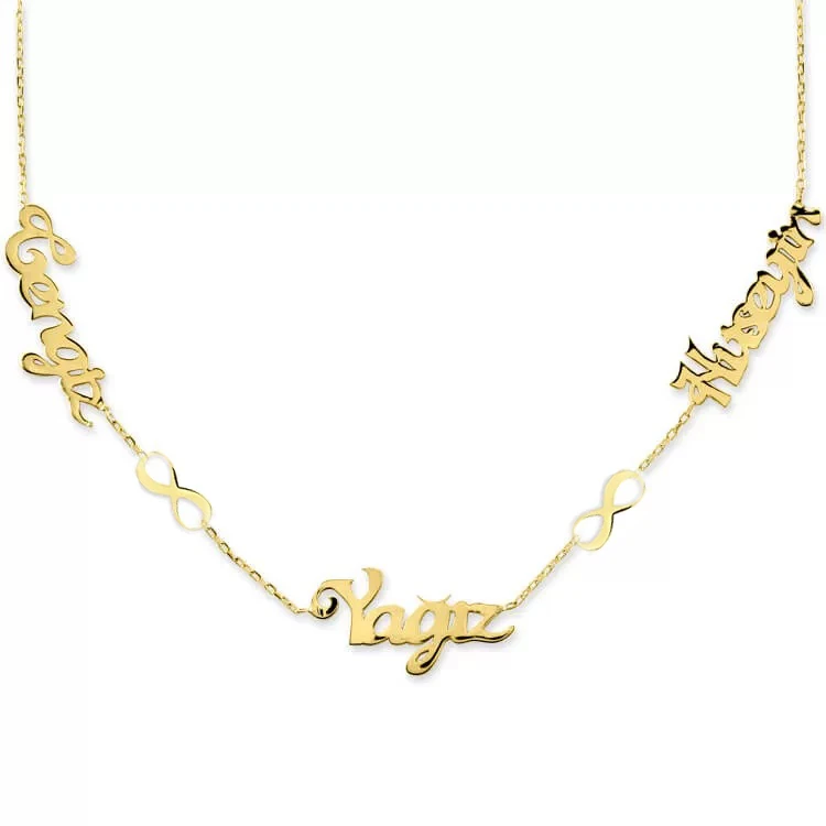 Üç İsimli Sonsuzluk Detaylı Altın Kolye