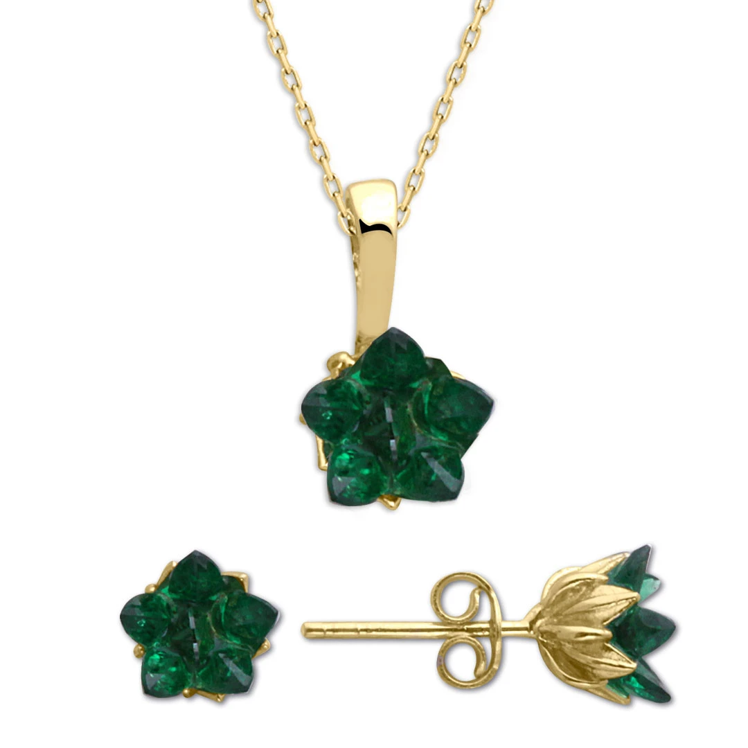 Yeşil Taşlı Altın Lotus Çiçeği Set (TKM0091)