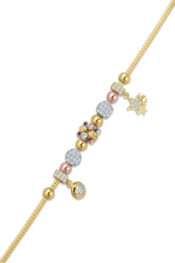 Yıldız Ve Tektaşlı Altın Charm Bileklik