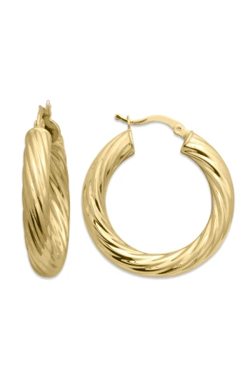 Yol Burgu Altın Kalın Bombeli Halka Küpe