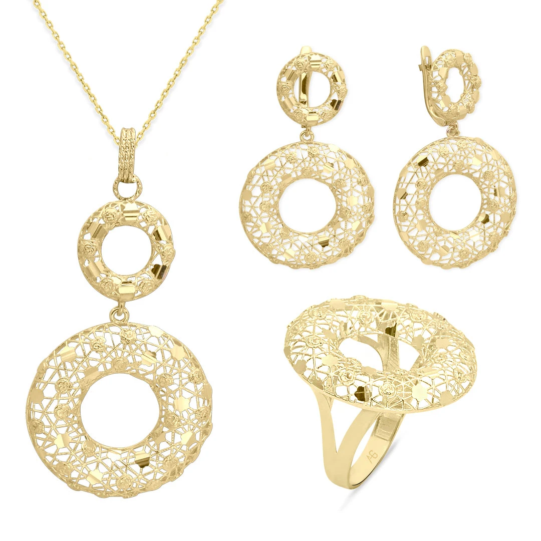 Yuvarlak İtalyan Tasarım Altın Üçlü Set (TKM0071)