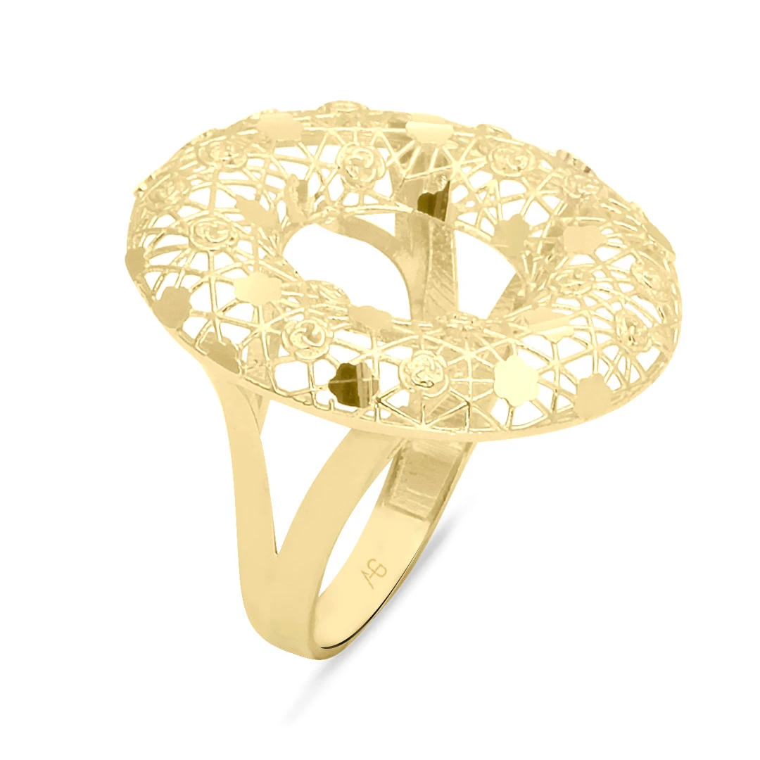 Yuvarlak Motif Detaylı Altın İtalyan Yüzük (YZK0313)