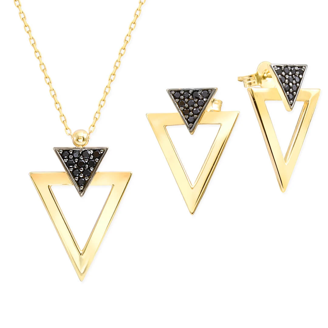 Zirkon Taşlı Üçgen Kolye Küpe Takımı (TKM0002)