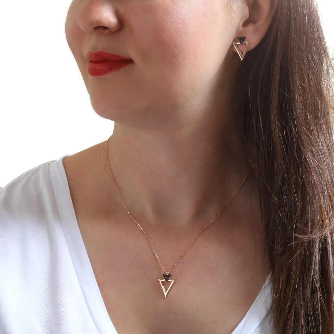 Zirkon Taşlı Üçgen Kolye Küpe Takımı (TKM0002)