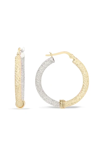 2.5Cm Sarı Beyaz Kombinasyon Altın Halka Küpe (KP0057)