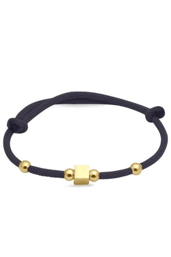 Altın 14 Ayar Gri İpli Toplu Küp Bileklik (BLK0319)