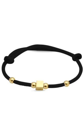 Altın 14 Ayar Siyah İpli Toplu Küp Bileklik (BLK0321)