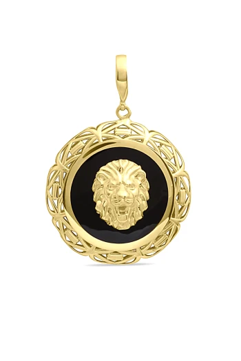 Altın Madalyon Erkek Aslan Kolye Ucu