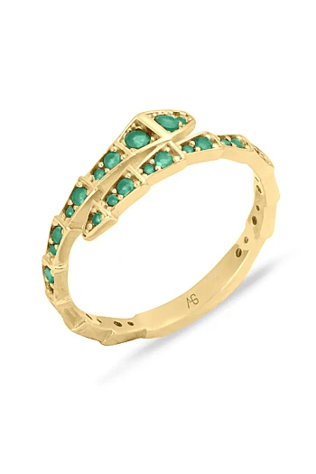 Yeşil Taşlı Altın Yılan Yüzük