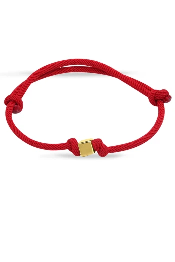 Altın Kırmızı İpli Spor Unisex Küp Bileklik (BLK0267)