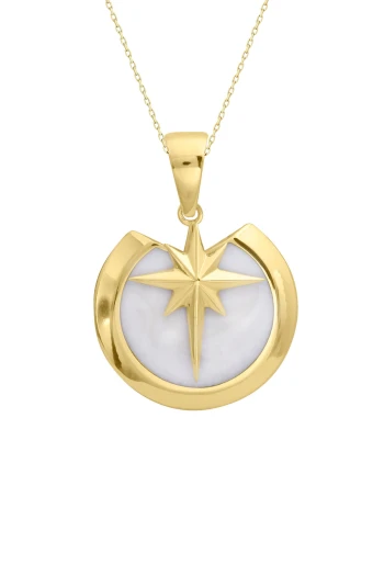 Yuvarlak Beyaz Mineli Yıldız Altın Kolye