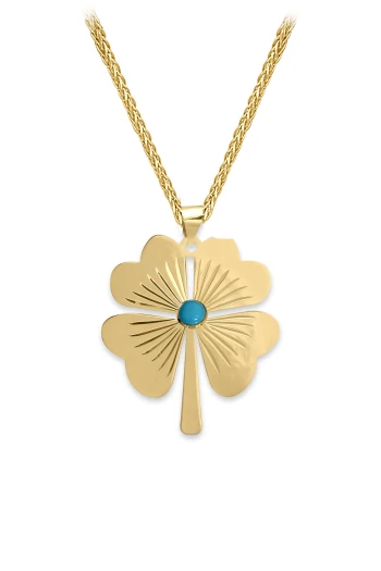 Büyük Boy Firuze Taşlı Yonca Kolye