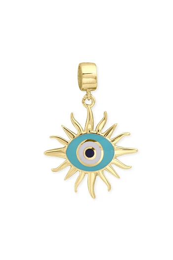 Turkuaz Mineli Güneş Göz Altın Nazar Kolye Ucu